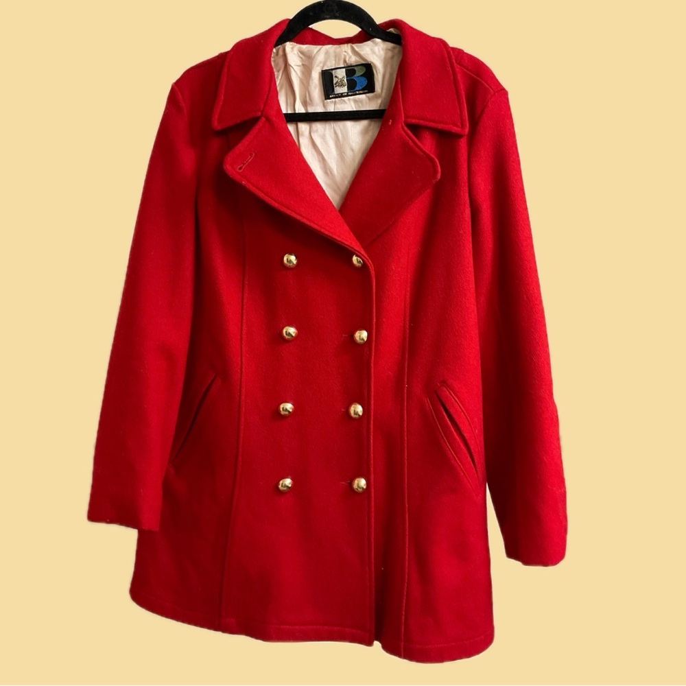 60s Wool Red Double-Breasted Women's Coat